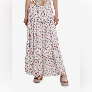 Thorn & Fable Pink Butterfly Tiered Maxi Skirt size M